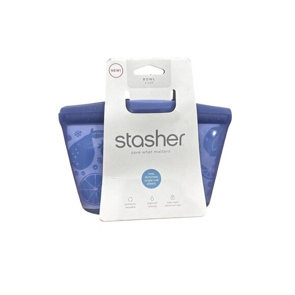 Stasher Reusable Silicone Bowl 2-Cup Capacity Blue Microwave & Dishwasher Safe - Picture 2 of 4